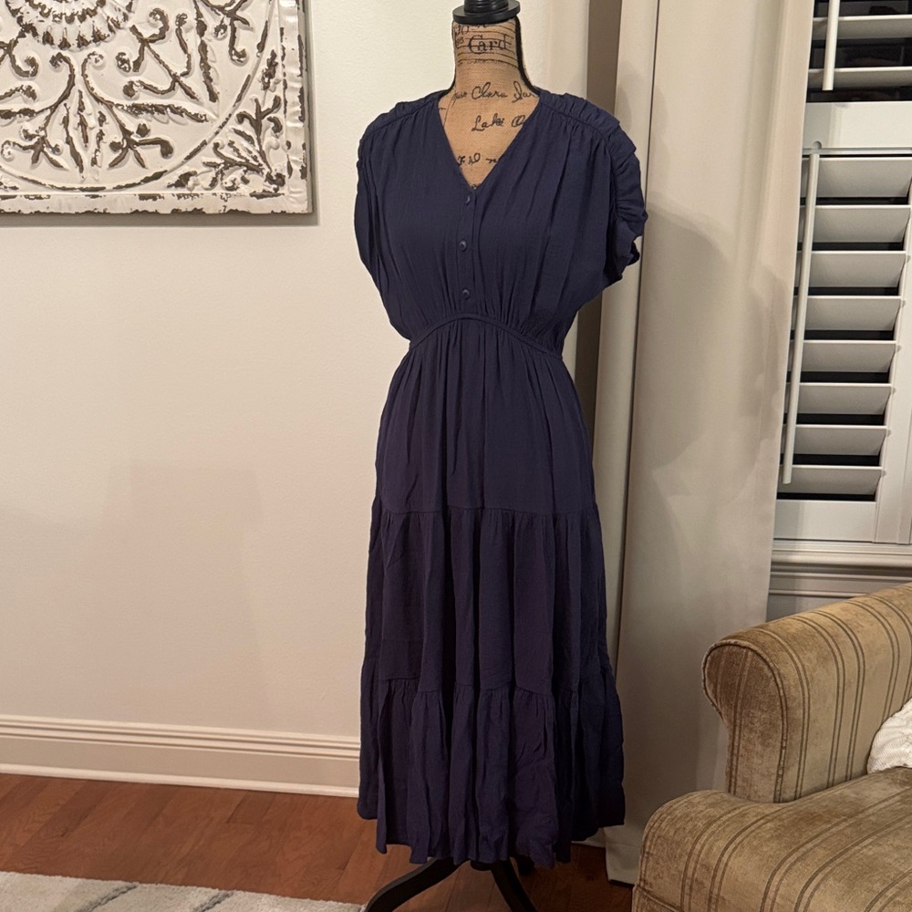 The Korner Tiered Navy Blue Maxi Dress 38 M 8